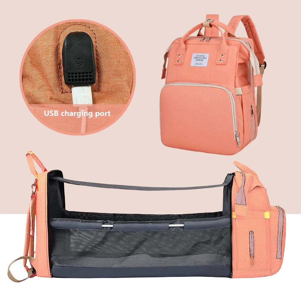 Lightweight Folding Mommy Backpack with Portable Baby Bed
