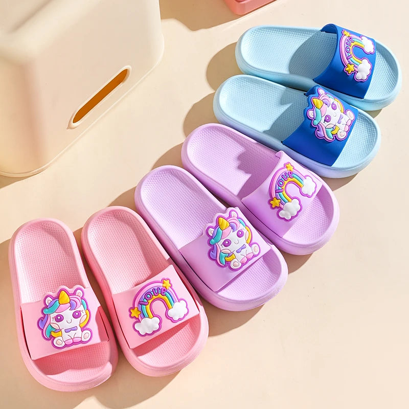 Kids Unicorn Rainbow Slippers – Non-Slip Indoor & Beach Shoes