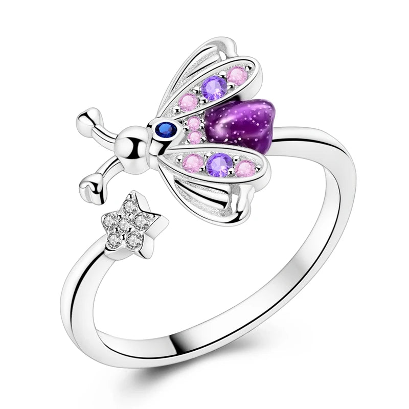 Clover Adjustable Ring 925 Sterling Silver Original Hummingbird Glow Firefly Free Size Open Rings For Women Wedding Jewelry Gift