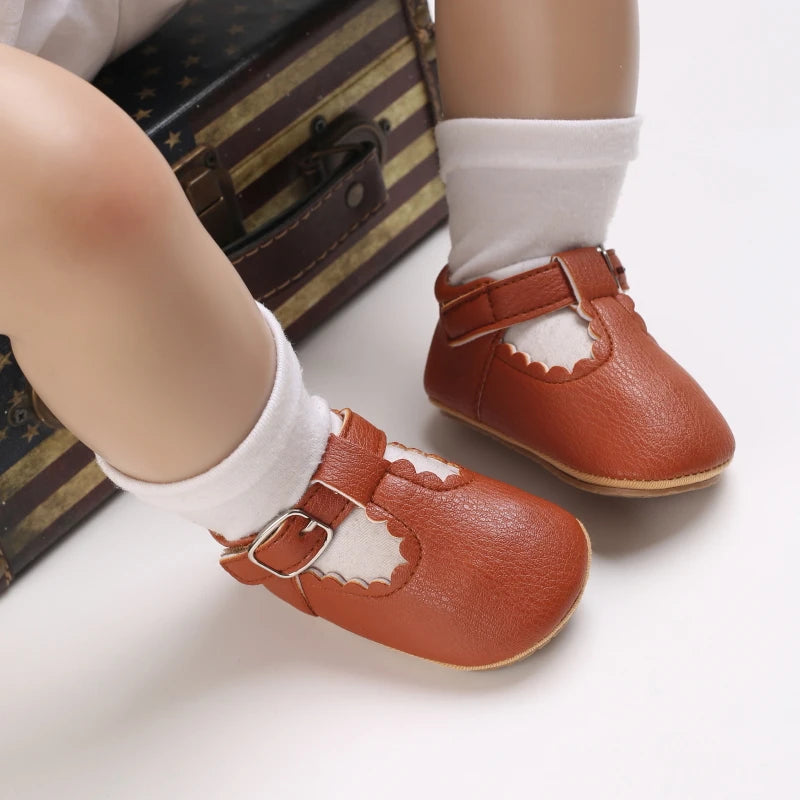 Baby Stripe Leather Shoes – Multicolor Non-Slip First Walkers