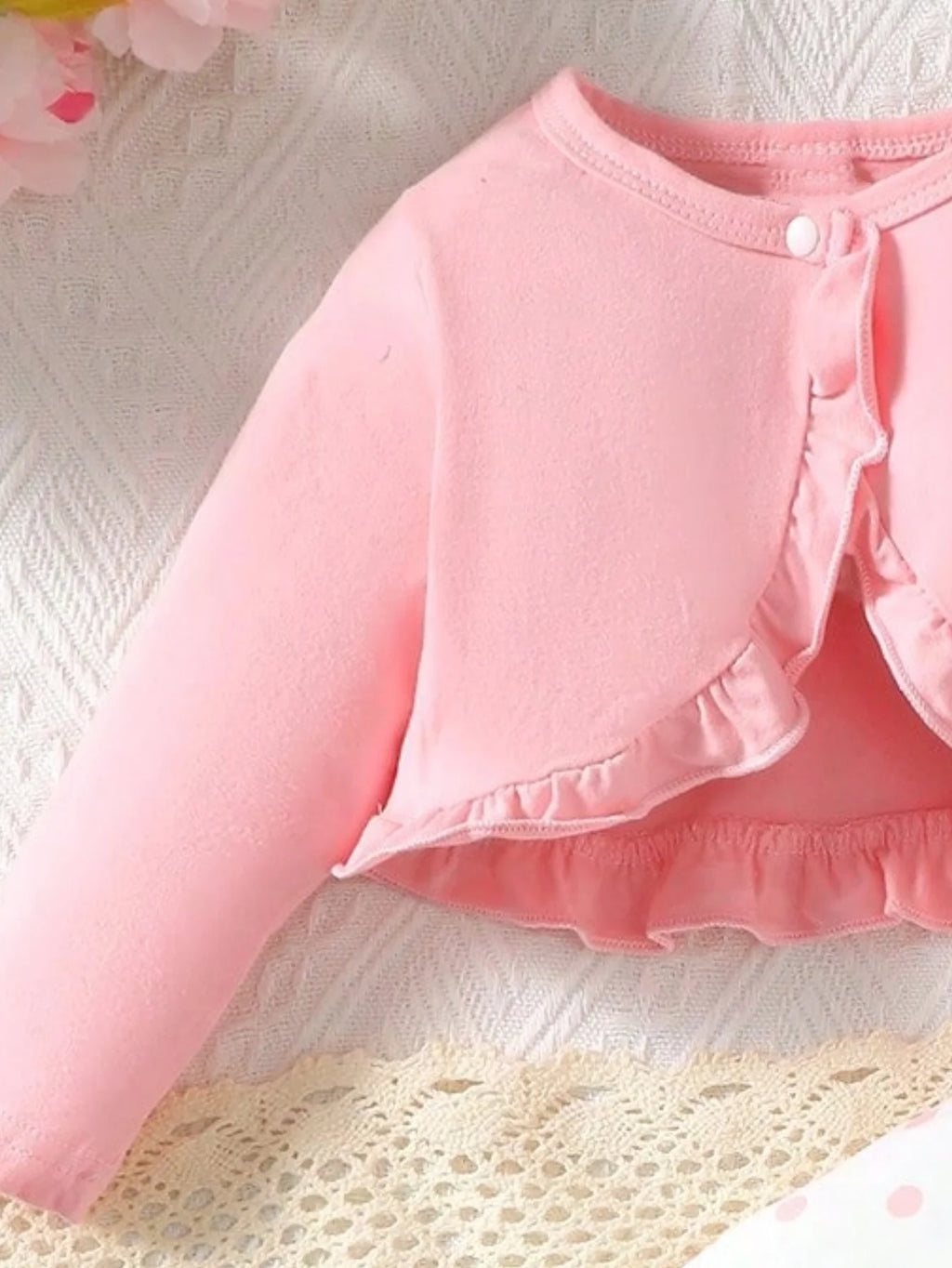 Baby Girl Ruffle Hem Jacket & Polka Dot Print Bow Front Dress