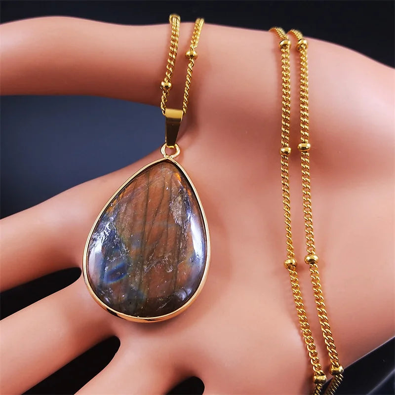 Boho Blue Labradorite Palm Necklace