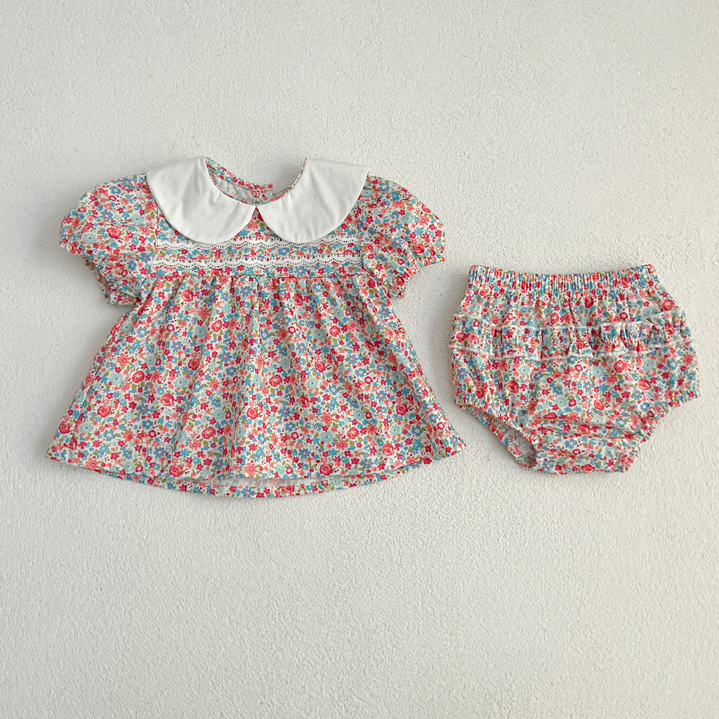 Baby Girl Cherry Floral Outfit – Summer (0–12M)