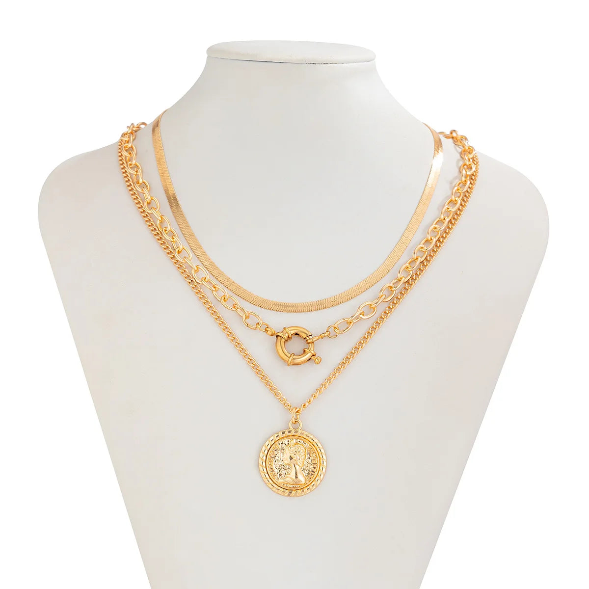 Retro Round Portrait Carving Pendant Necklace