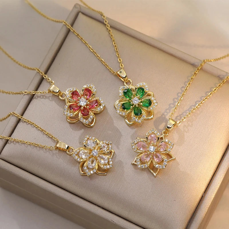 316L Stainless Steel Green Zircon Flowers