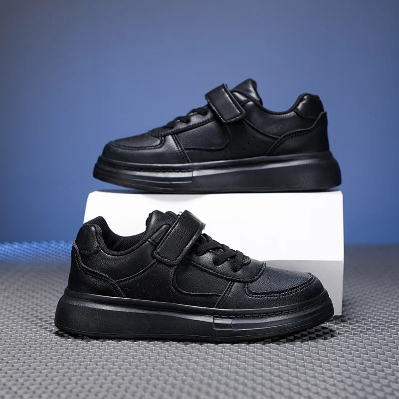 Kids White Leather Sneakers – Waterproof Low-Cut Shoes