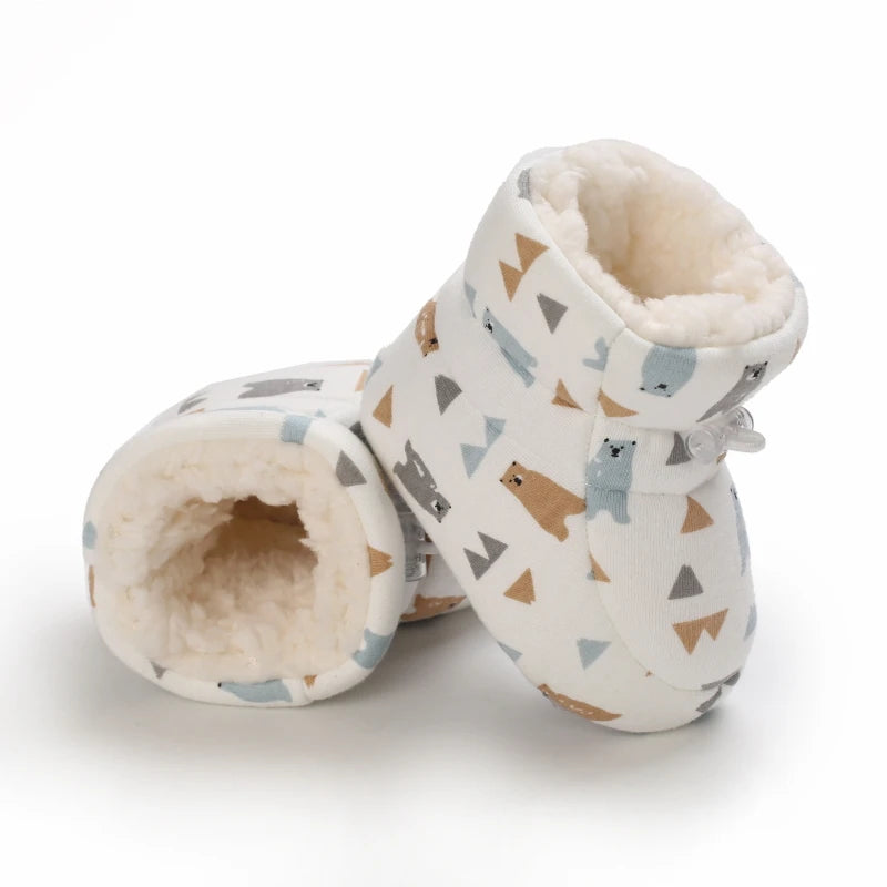 Baby Winter Snow Boots (0–18M) – Soft Warm Cartoon Printed Shoes