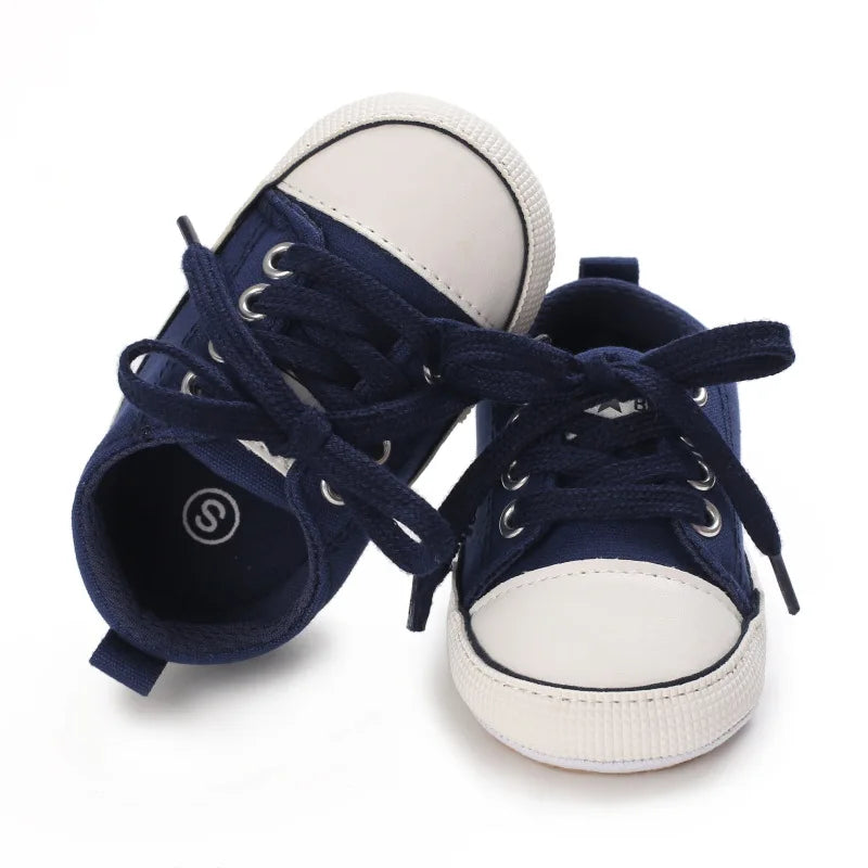 Baby Canvas Sneakers – Lace-Up Non-Slip Rubber Sole Shoes