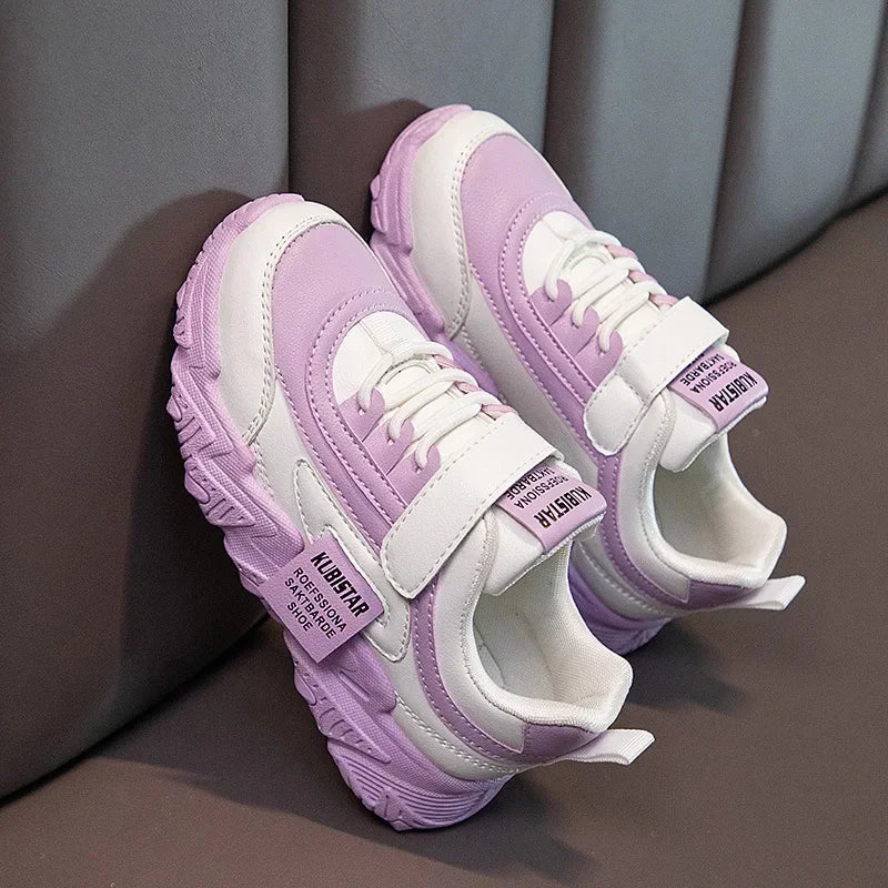 Spring New Kids Sneakers 2025 PU Girls Casual Mesh Solid Pink Light Boys White Hook & Loop Children Non-slip Sports Shoes