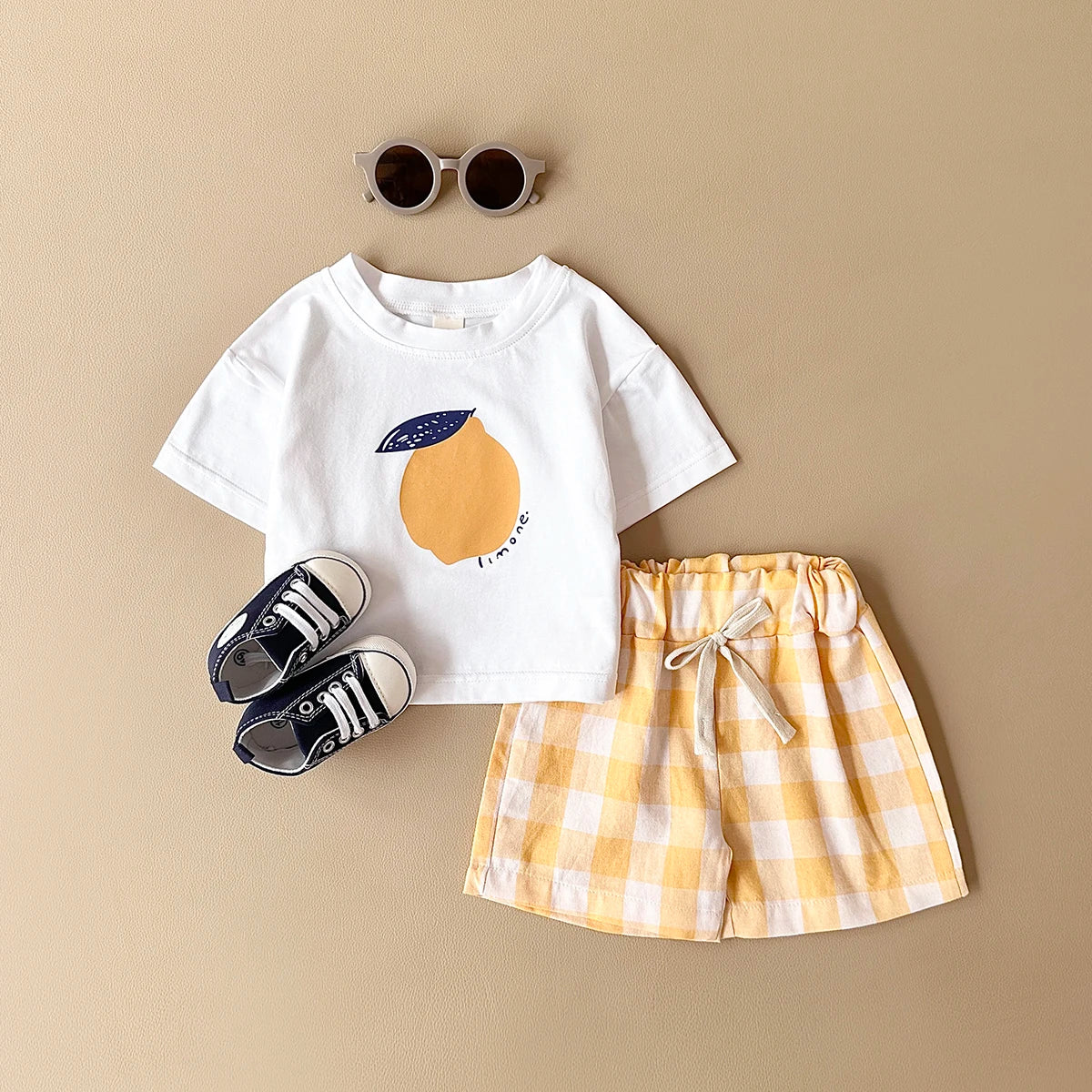 2PCS Baby Boys Girls Clothes Set T-shirt & Checkered Shorts 0-3Y