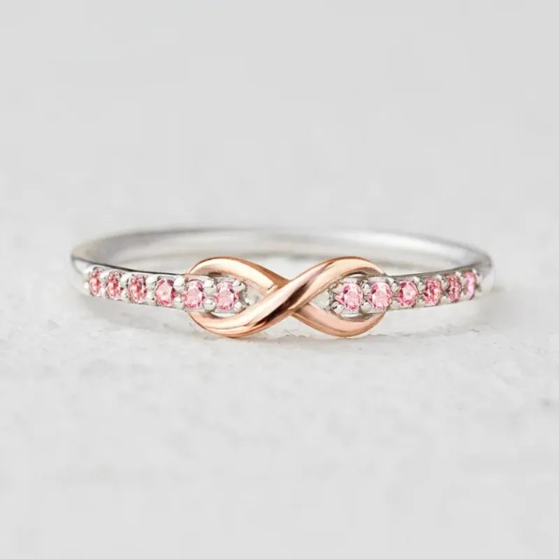 Huitan Eternity Infinity Shape Women Rings with Pink Cubic Zirconia Romantic Proposal Engagement Rings Gift Wedding Love Jewelry