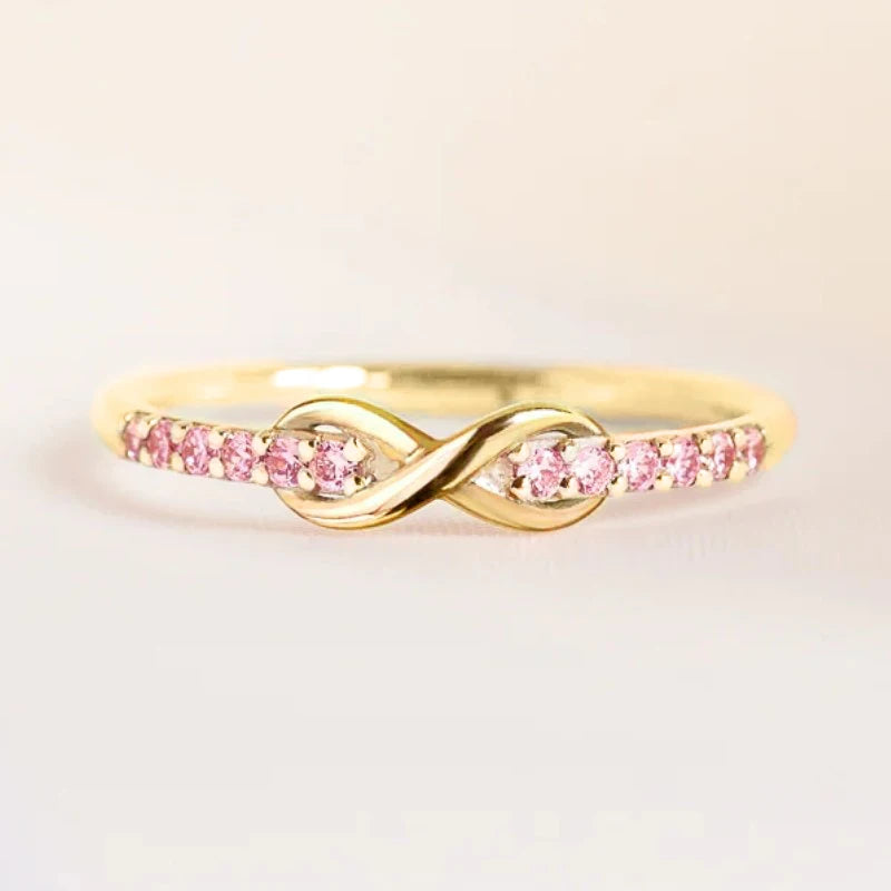 Huitan Eternity Infinity Shape Women Rings with Pink Cubic Zirconia Romantic Proposal Engagement Rings Gift Wedding Love Jewelry