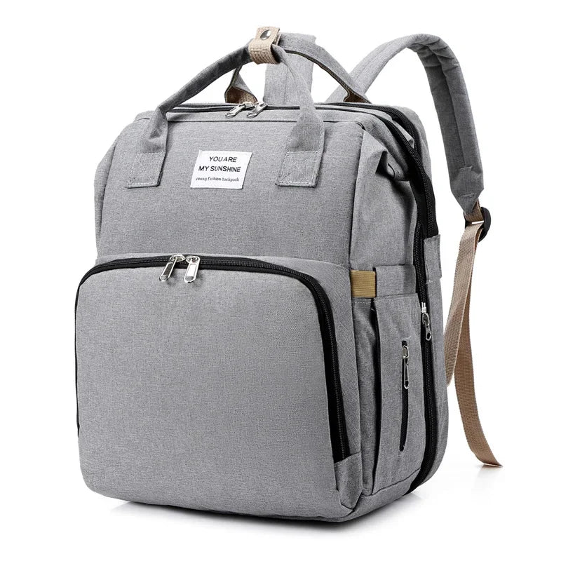 Mommy Diaper Bag – Baby Bed, Milk Bottle Storage & Changing Mat Backpack for Nursing Moms