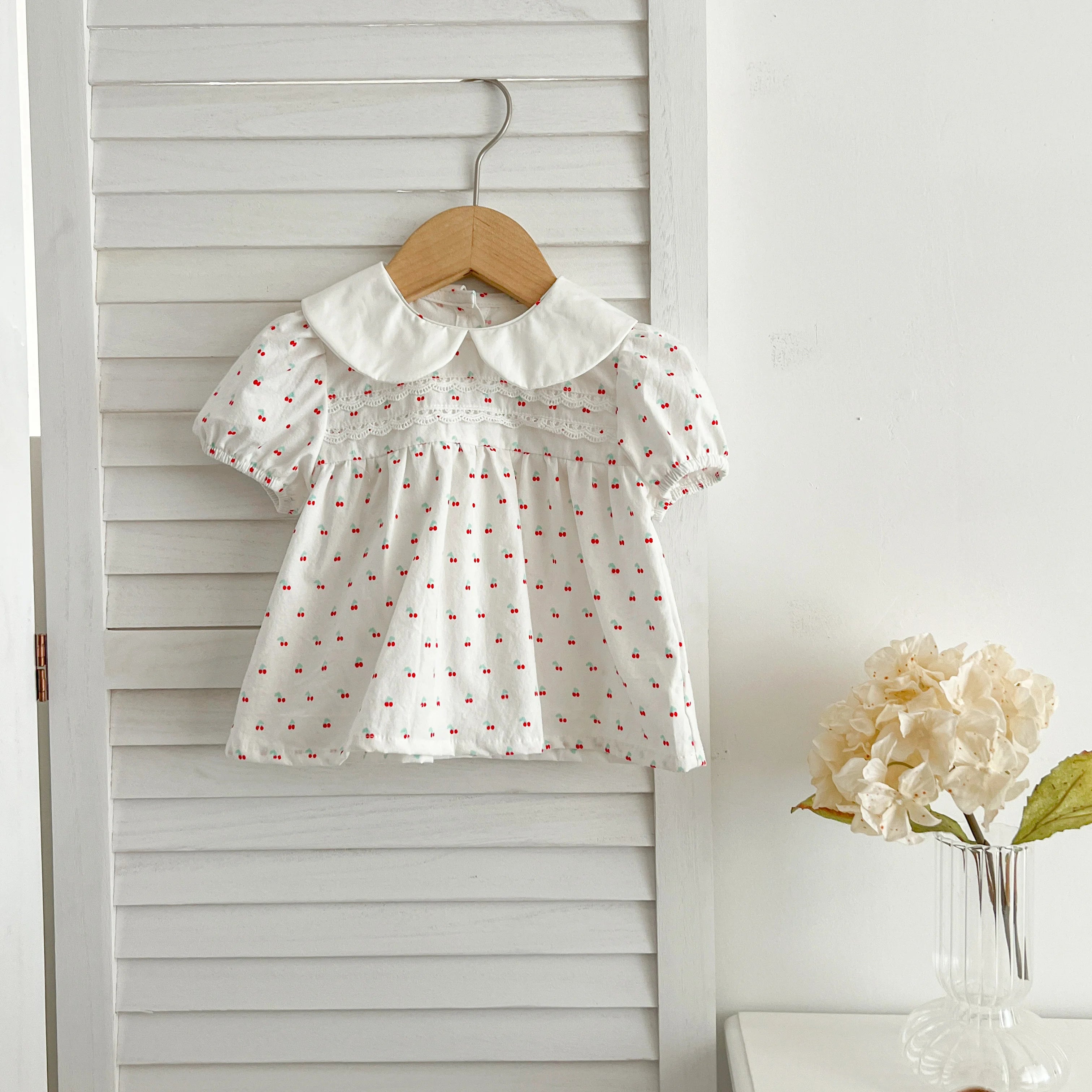 Baby Girl Cherry Floral Outfit – Summer (0–12M)