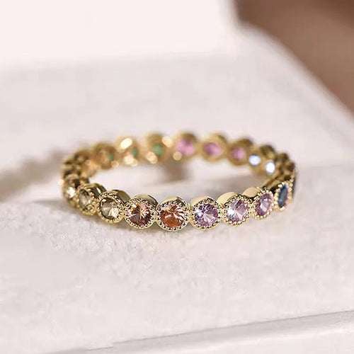 925 Sterling Silver Colorful Rainbow Cubic Zircon Promise Rings for Women Gold Color Luxury Trendy Wedding Accessories