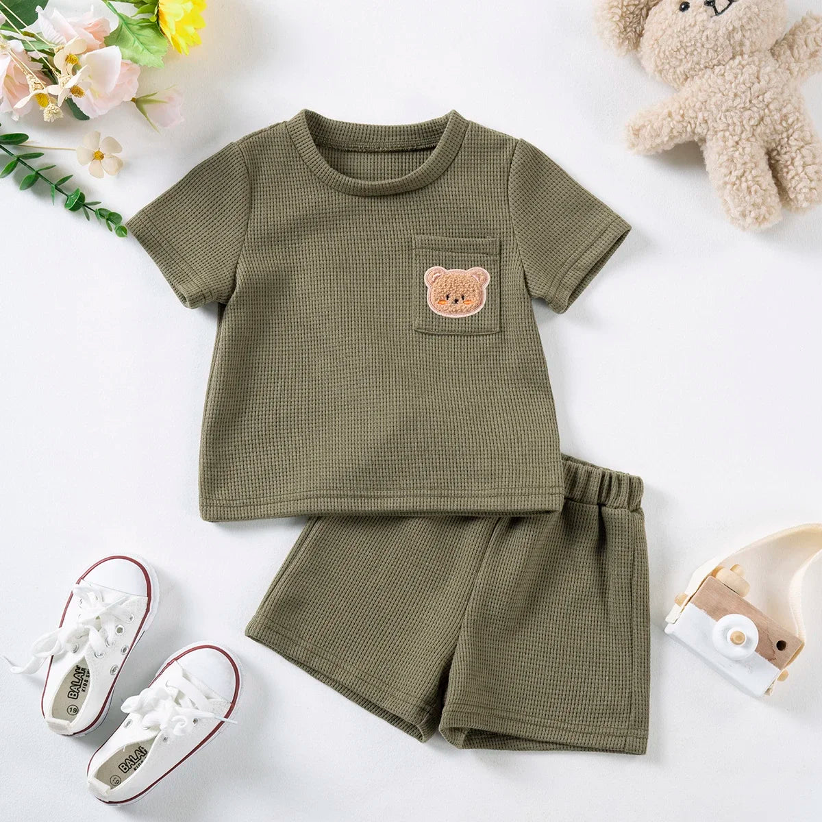 Cute Bear Short Sleeve & Breathable Shorts 2pcs Comfortable
