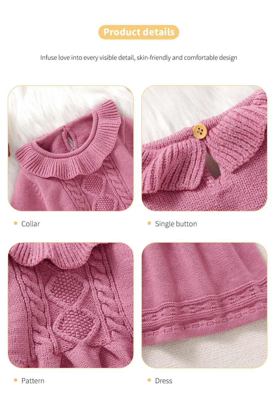 Baby Girl Princess Knitted Dress – Long Sleeve (6–36M)