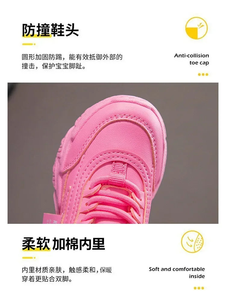 Spring New Kids Sneakers 2025 PU Girls Casual Mesh Solid Pink Light Boys White Hook & Loop Children Non-slip Sports Shoes