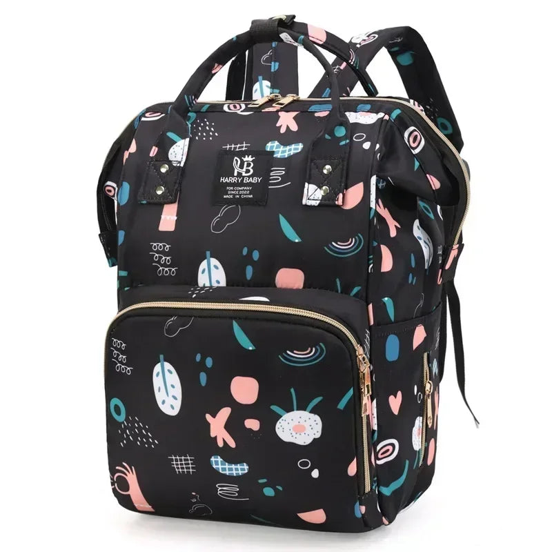 Fashion Print Nappy Backpack – Multi-Functional Large Capacity Mommy Bag for Outdoor Travel & Baby Care