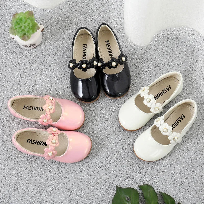 Girls’ Floral Leather Flats – Princess Dress Shoes (26–36)