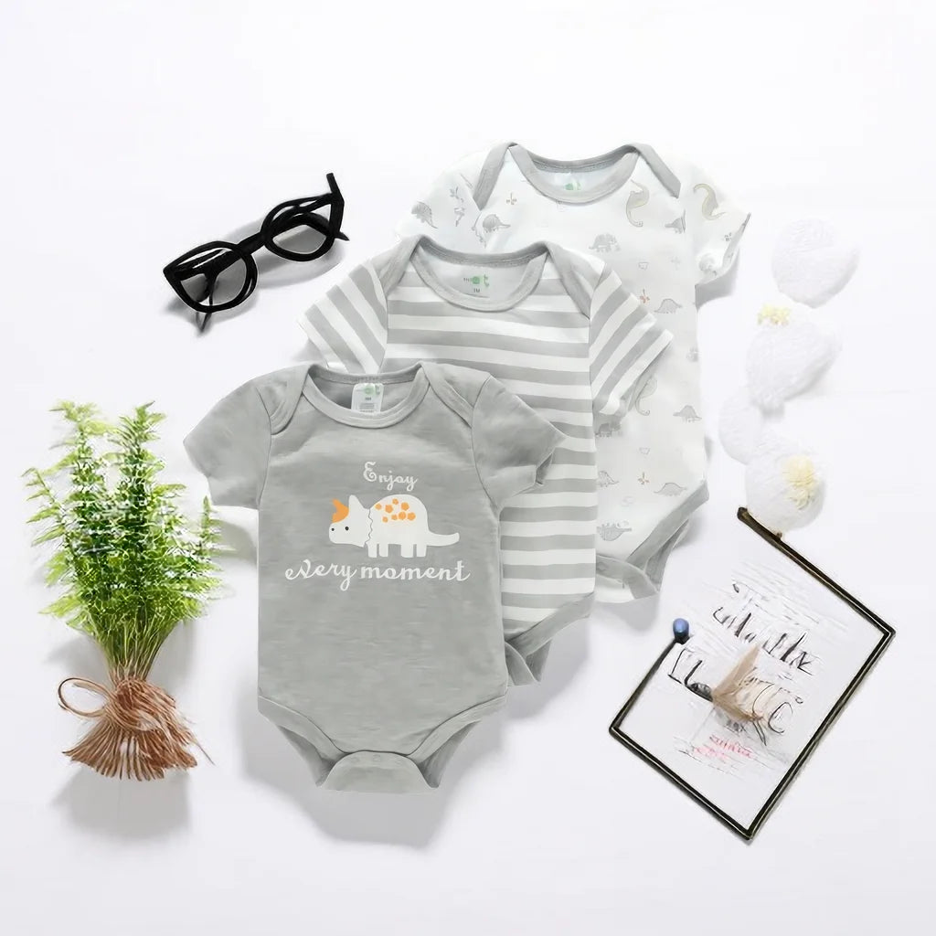 Infant Cotton Romper Set – 3PCS (0–12M)