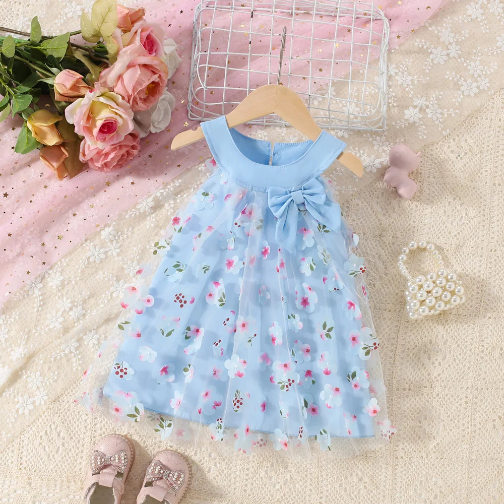 Baby Girl Summer Dress – Mesh & Flower Bow (0–3Y)