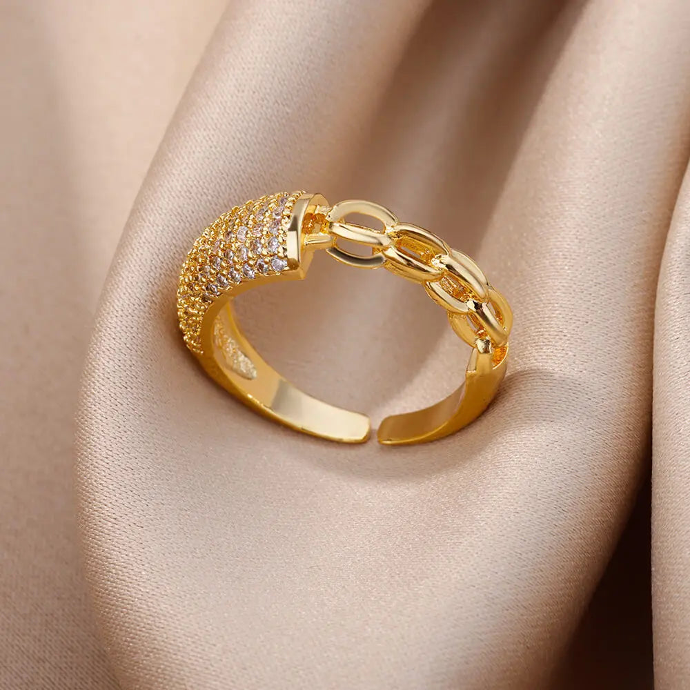 Gold Stainless Steel Crystal Ring