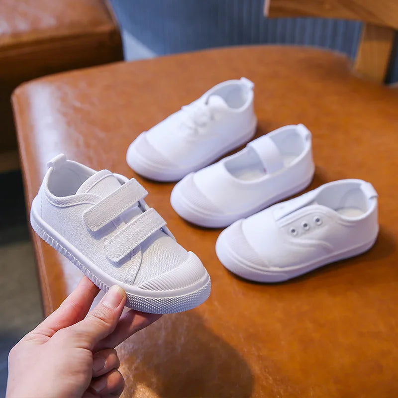 Kids’ White Canvas Sneakers – Soft, Non-Slip Casual Shoes