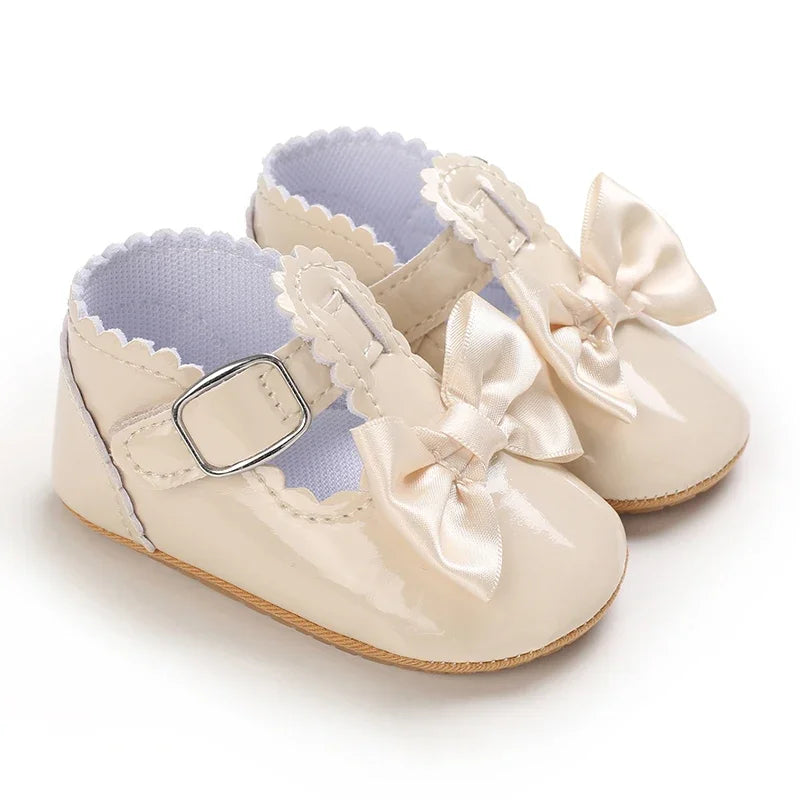Baby Girl White Lace Moccasins – Non-Slip Princess Bow Shoes