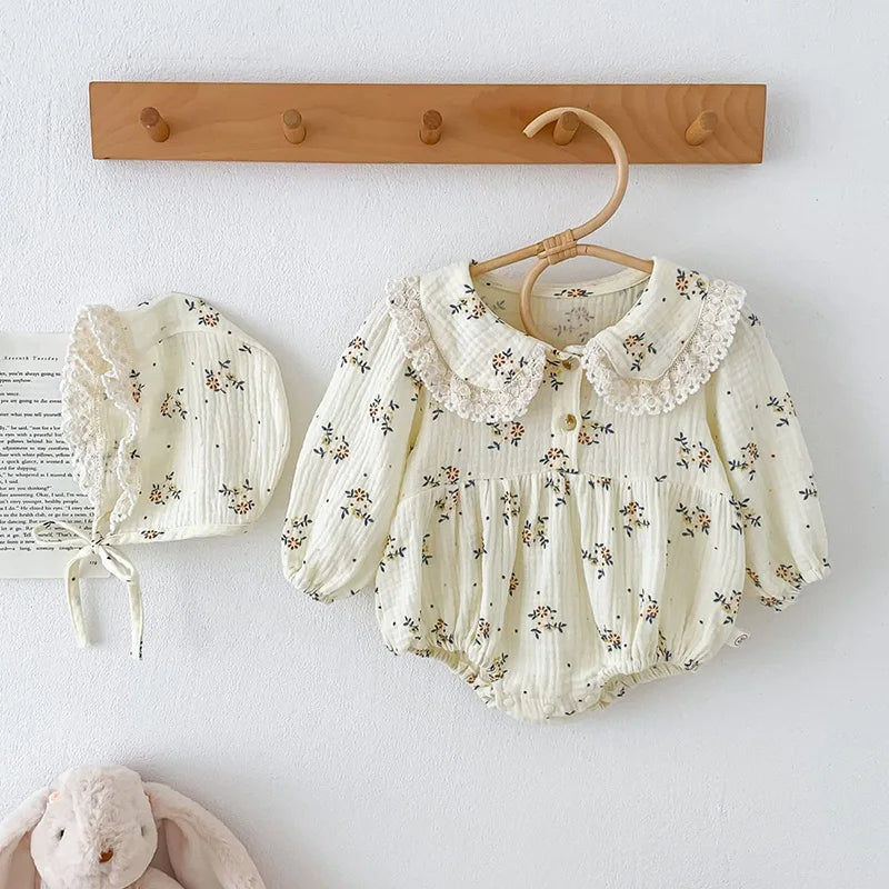 Newborn Baby Girl Romper & Hat, Spring 2PCS Outfit