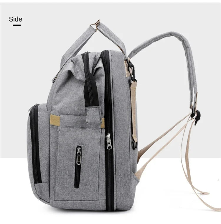 Mommy Diaper Bag – Baby Bed, Milk Bottle Storage & Changing Mat Backpack for Nursing Moms