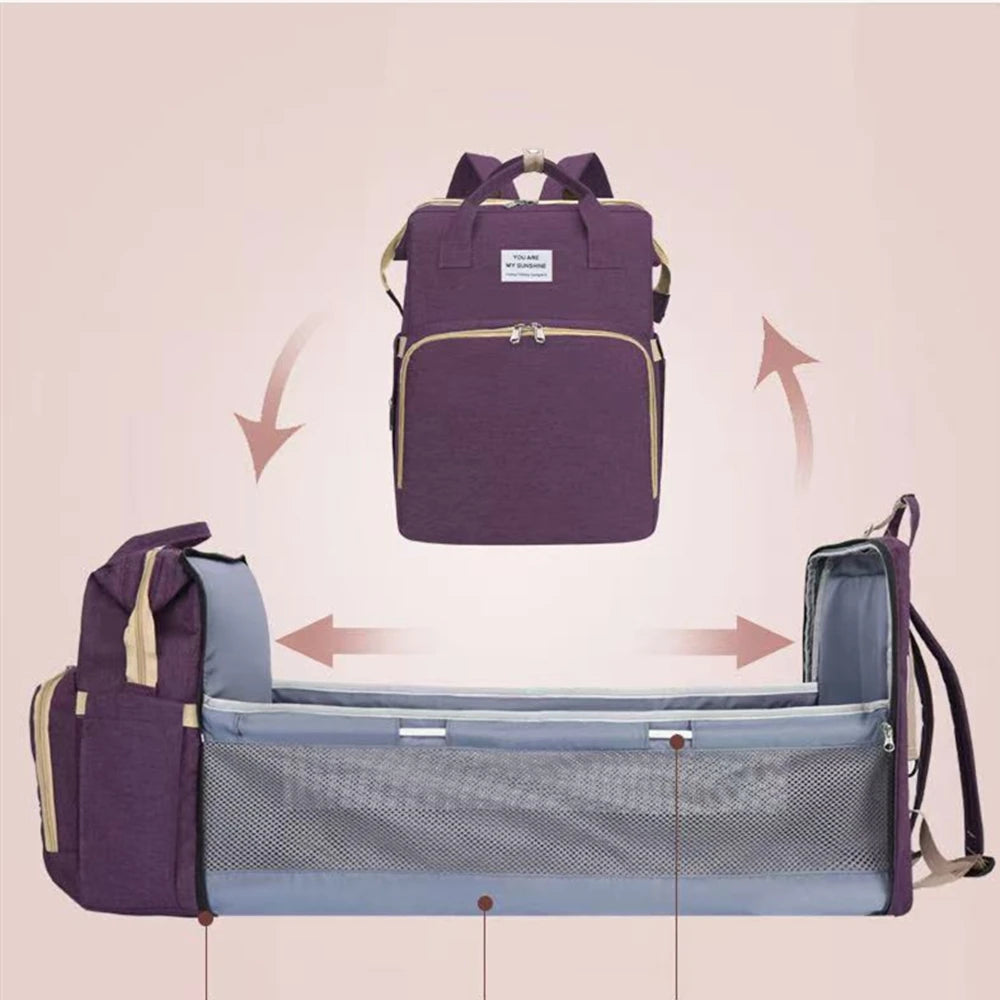 Portable Folding Mommy Bag – Large Capacity Baby Backpack with Crib for Travel & Outings