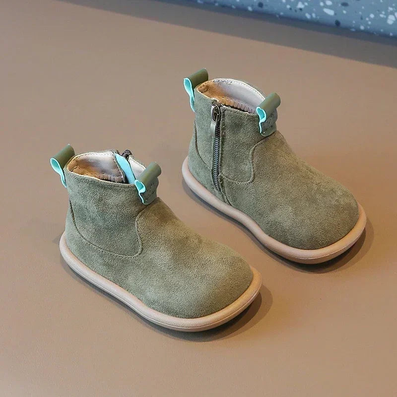 Kids Autumn/Winter Suede Boots – Plush Anti-Slip Ankle Shoes