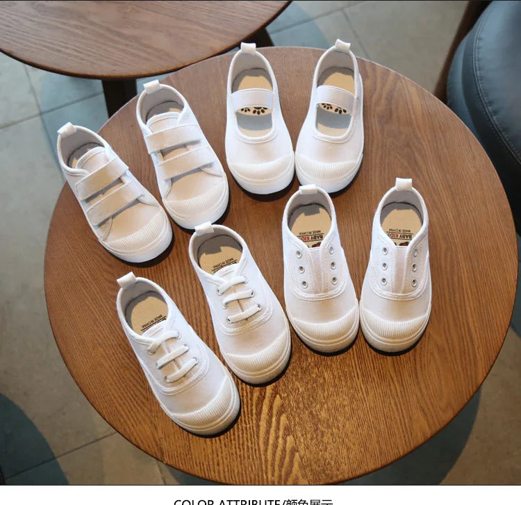 Kids’ White Canvas Sneakers – Soft, Non-Slip Casual Shoes