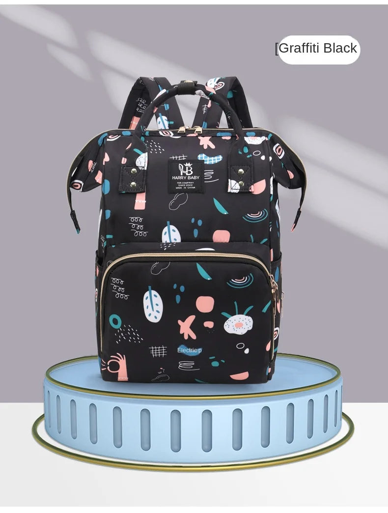 Fashion Print Nappy Backpack – Multi-Functional Large Capacity Mommy Bag for Outdoor Travel & Baby Care