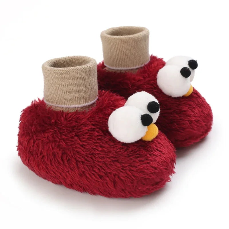 Baby Cartoon Elastic Plush Shoes (0–18M) – Soft Warm Socks Sneakers