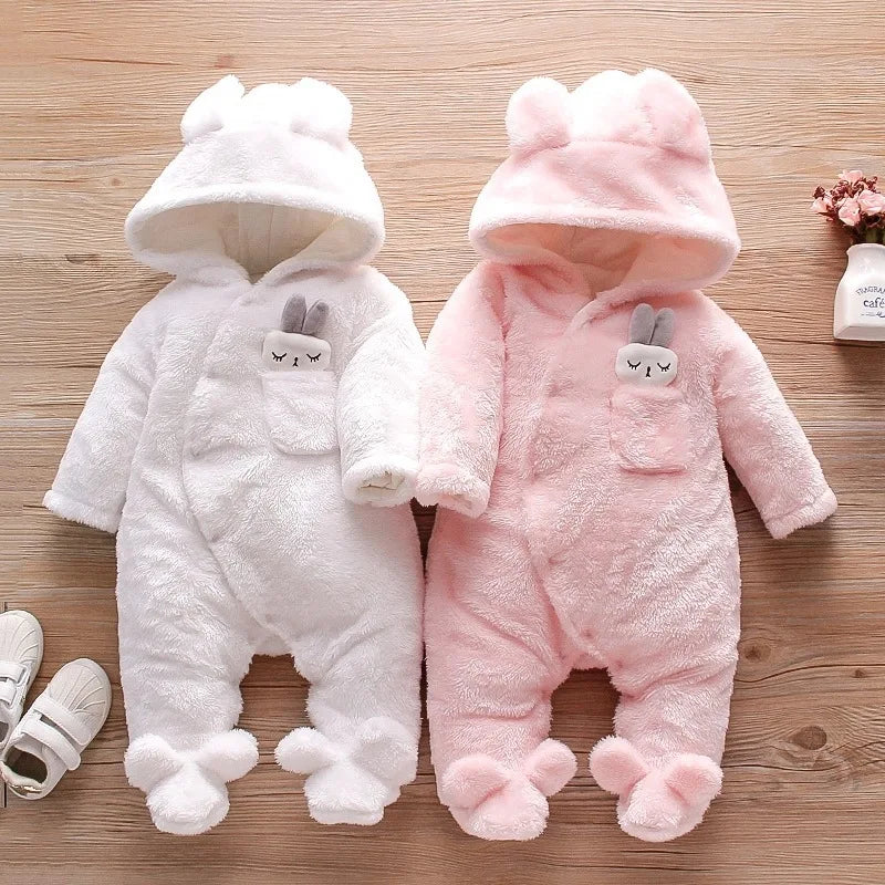 0–2 Years Baby Plush Jumpsuit, Cute Dog & Rabbit Print