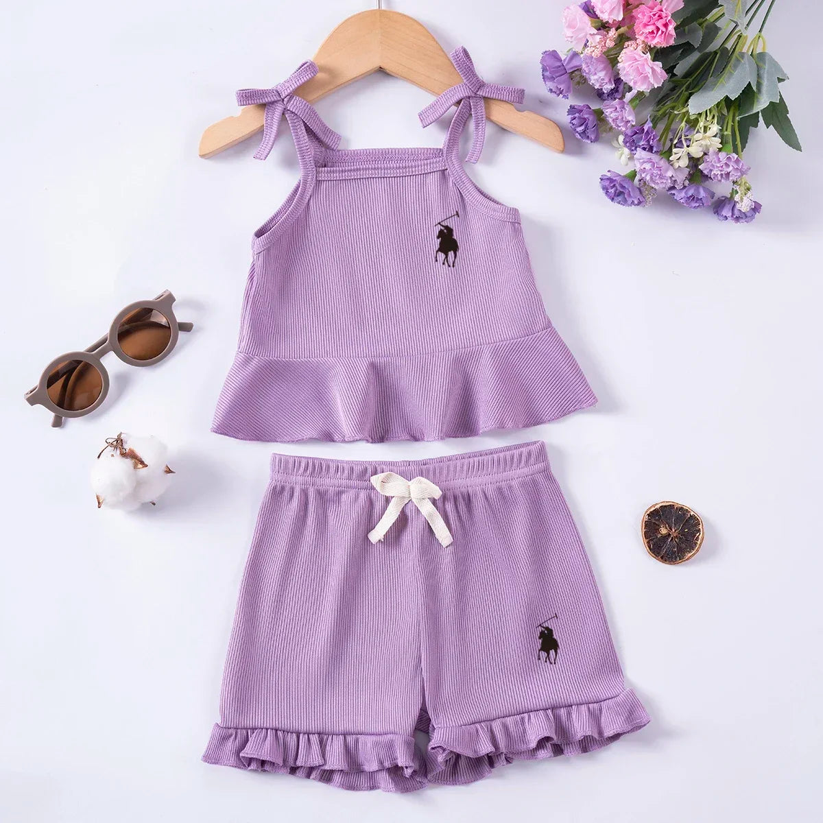 2pcs Camisole Bow Tops & Casual Shorts Set Cute Small Fresh Style Daily