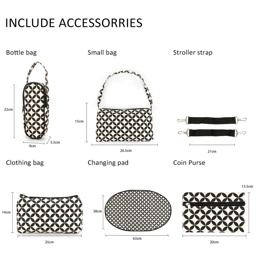 7pcs Nappy Changing Bag Set – Multifunctional Tote, Shoulder & Travel Diaper Bag