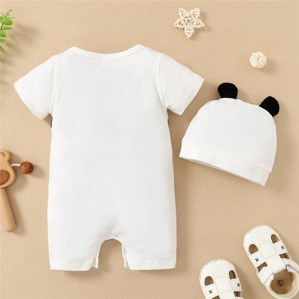 Baby Boy Summer Romper & Hat Set, Panda Print 2PCS