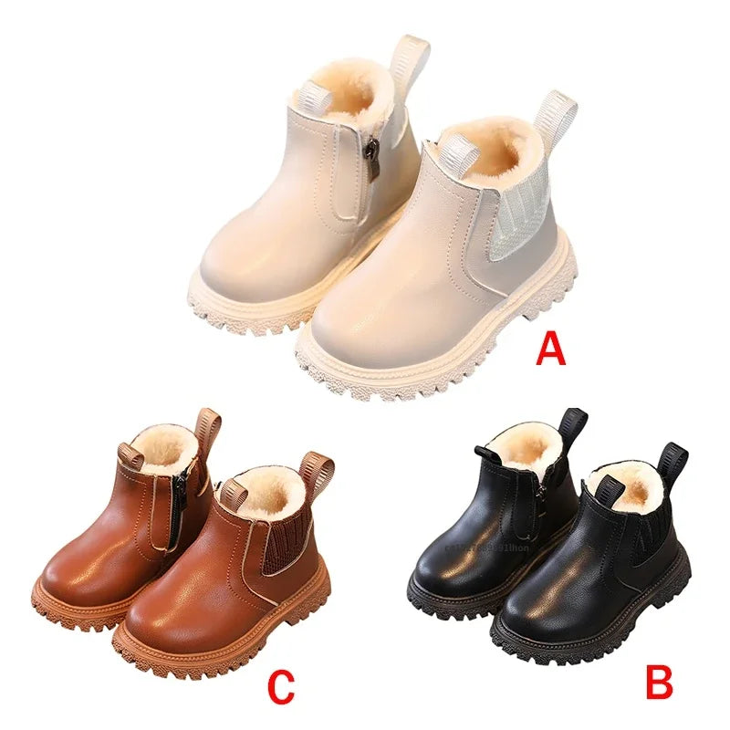 Kids’ Ankle Leather Boots – Warm, Comfortable, Non-Slip