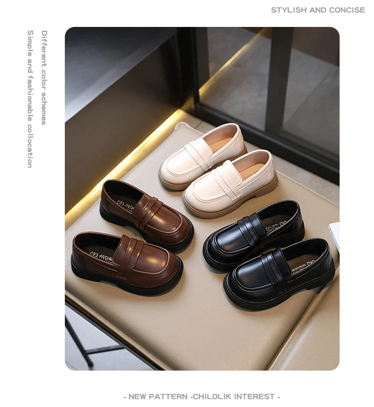 Kids’ Leather Loafers – Soft Princess Party & School Shoes