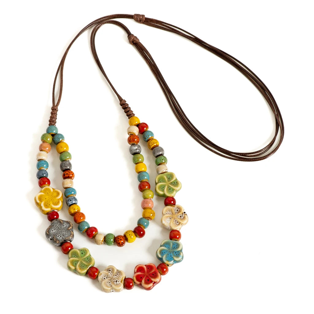Handmade Ceramic Flower Necklace for