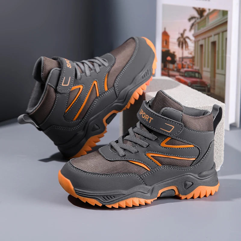 Boys’ Leather Sports Sneakers – Non-Slip, Breathable (Sizes 29–40)