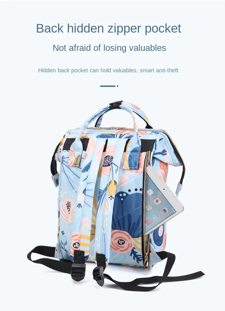 Fashion Print Nappy Backpack – Multi-Functional Large Capacity Mommy Bag for Outdoor Travel & Baby Care