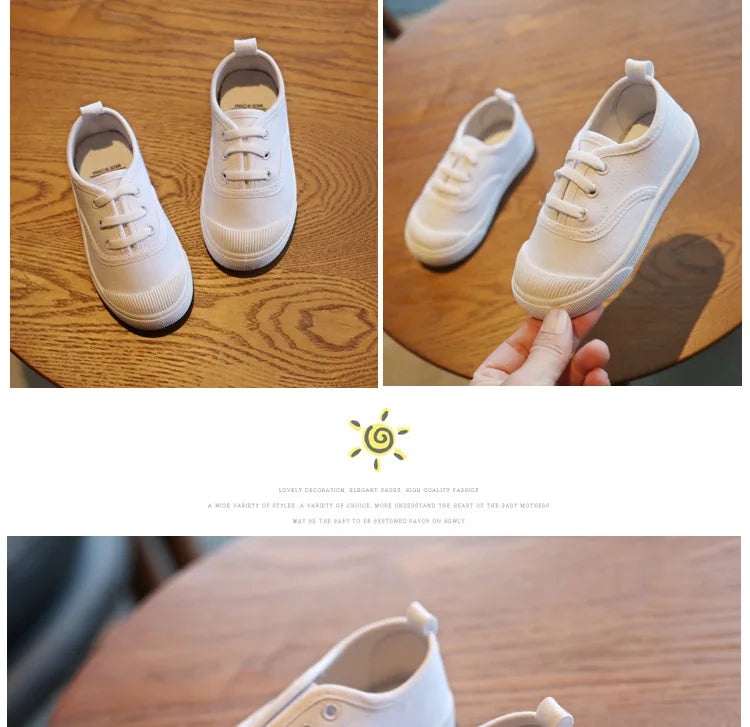 Kids’ White Canvas Sneakers – Soft, Non-Slip Casual Shoes