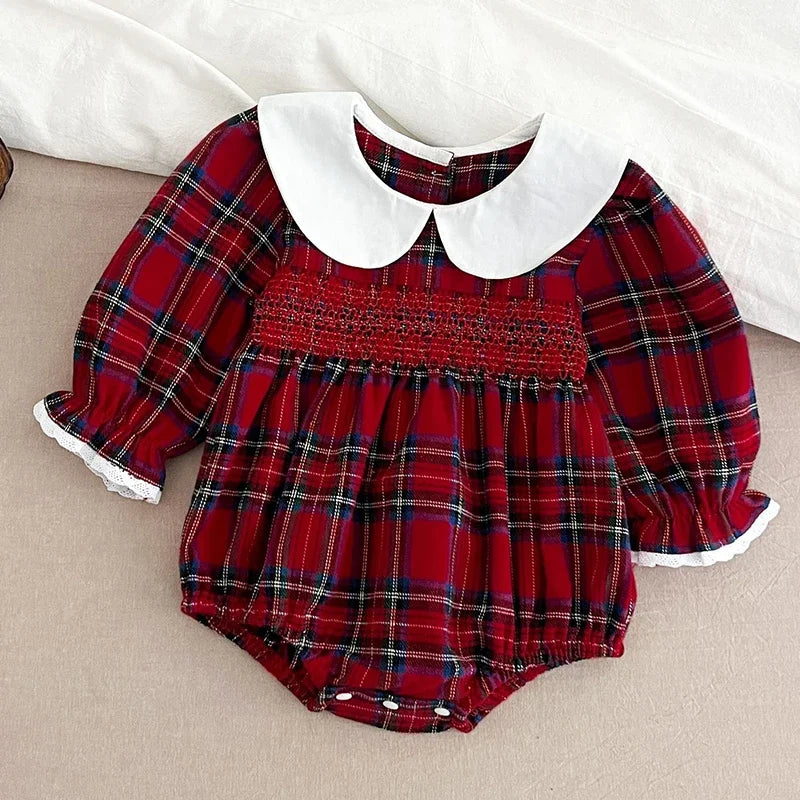 Christmas Baby Girl Red Plaid Romper