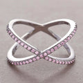 Huitan Luxury Cross X Shape Women Engagement Ring Full Paved CZ Stone Silver Color Elegant Simple Female Jewelry Ring Hot Sale