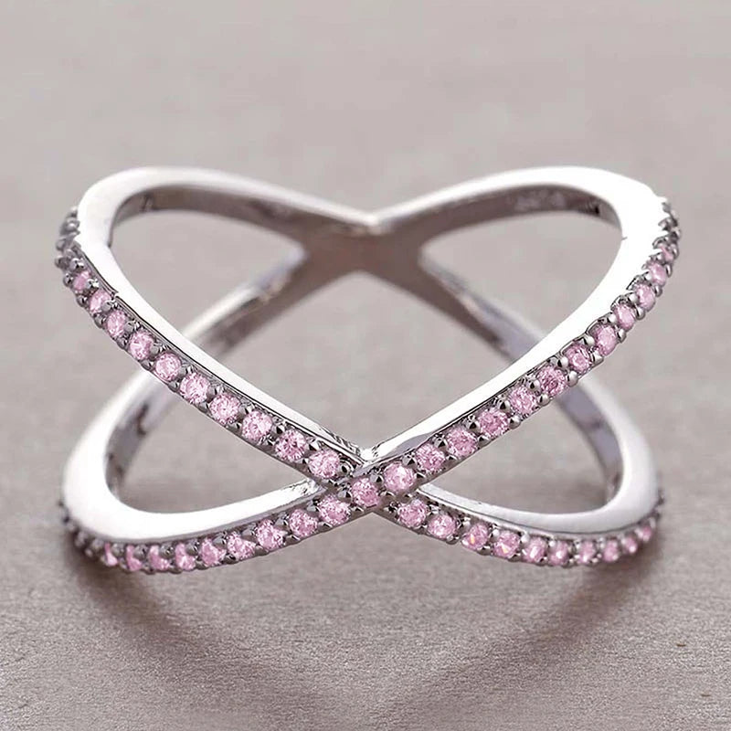 Huitan Luxury Cross X Shape Women Engagement Ring Full Paved CZ Stone Silver Color Elegant Simple Female Jewelry Ring Hot Sale