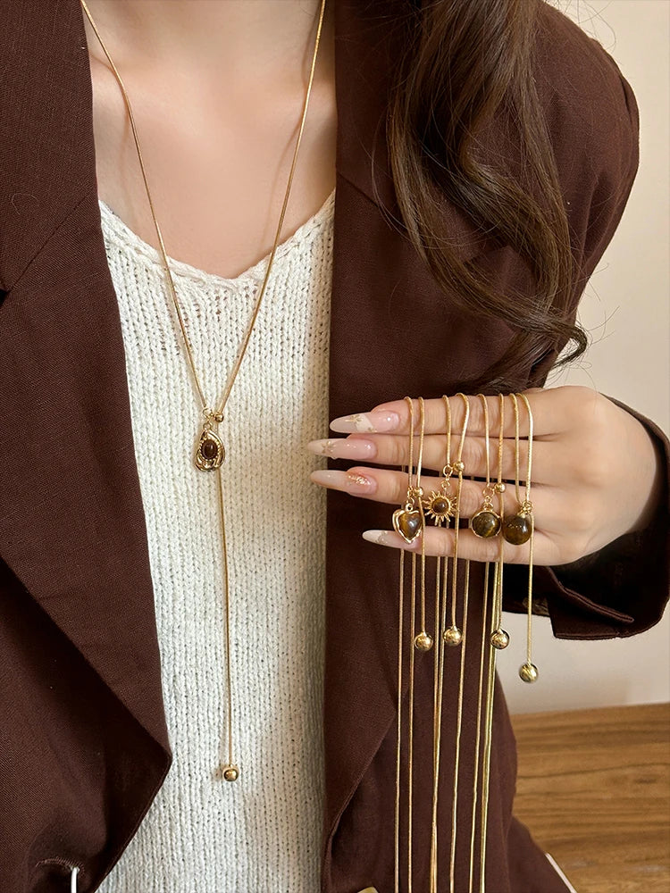 Geometric Retro Tiger Eye Stone Pendant